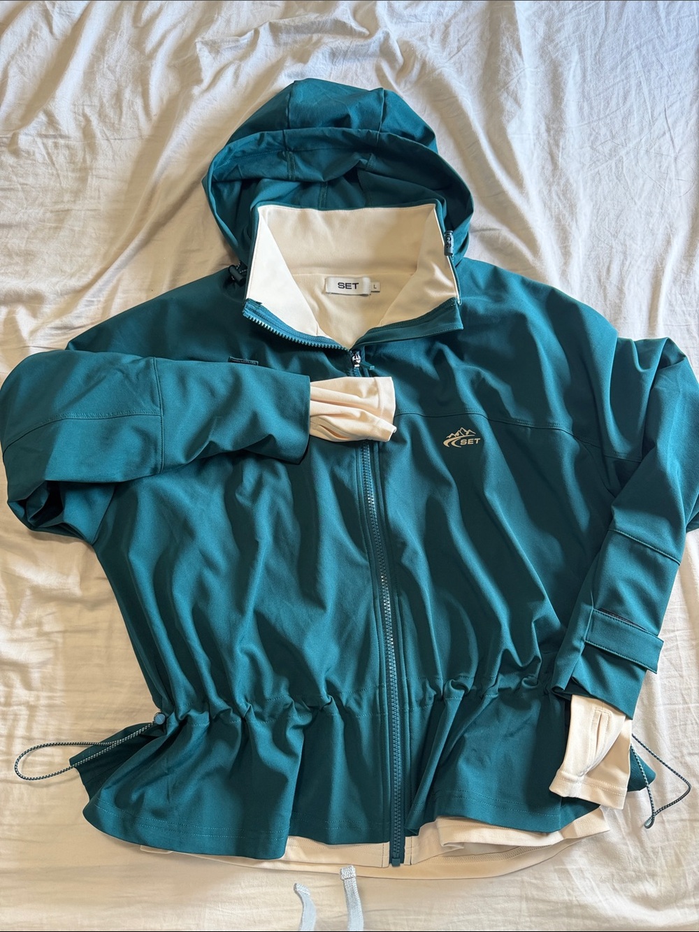 SET Teal Hooded Jacket with Cream Trim